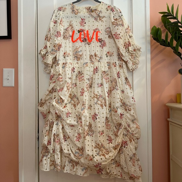 Unlogical Poem LOVE Eyelet Dress with Fiorucci cherubs and embroidery S/M